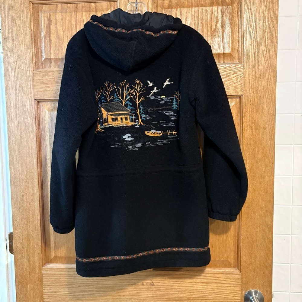 Cabela's Cabin Embroidered Zip-Up Hooded Fleece Jacket Nature Geese Women’s S Sm